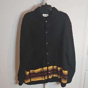 Taylor Stitch Sherpa Fleece Jacket Size 46 (XL) Black Snap Front